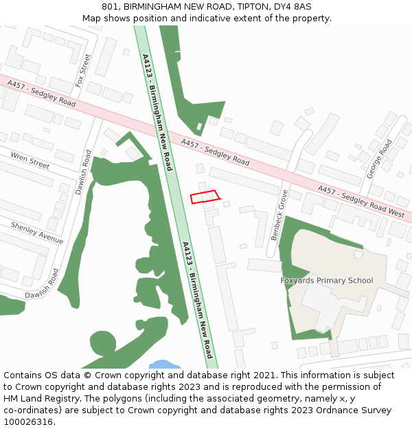 801, BIRMINGHAM NEW ROAD, TIPTON, DY4 8AS: Location map and indicative extent of plot