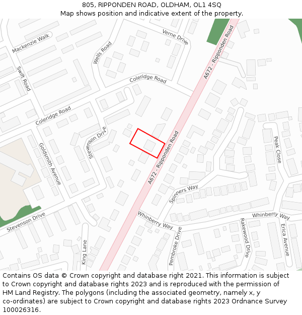 805, RIPPONDEN ROAD, OLDHAM, OL1 4SQ: Location map and indicative extent of plot