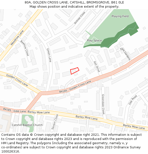 80A, GOLDEN CROSS LANE, CATSHILL, BROMSGROVE, B61 0LE: Location map and indicative extent of plot