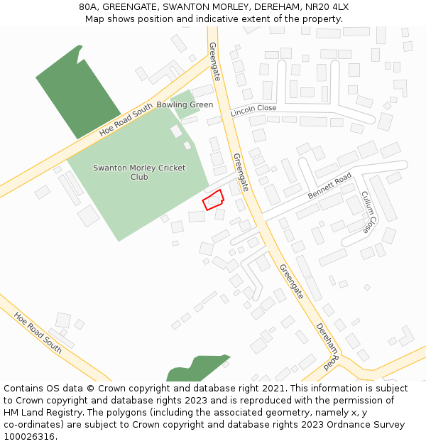 80A, GREENGATE, SWANTON MORLEY, DEREHAM, NR20 4LX: Location map and indicative extent of plot