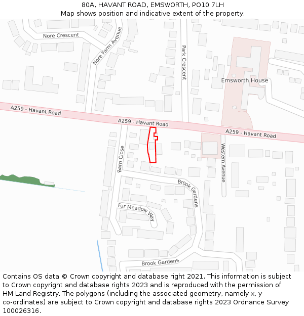 80A, HAVANT ROAD, EMSWORTH, PO10 7LH: Location map and indicative extent of plot