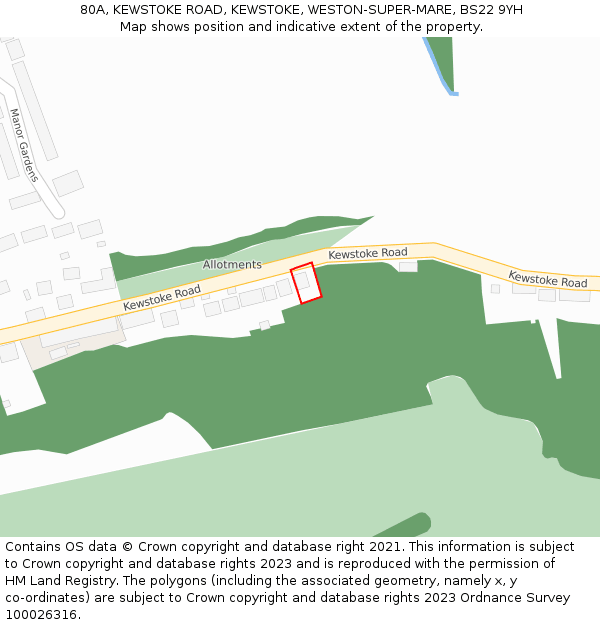 80A, KEWSTOKE ROAD, KEWSTOKE, WESTON-SUPER-MARE, BS22 9YH: Location map and indicative extent of plot