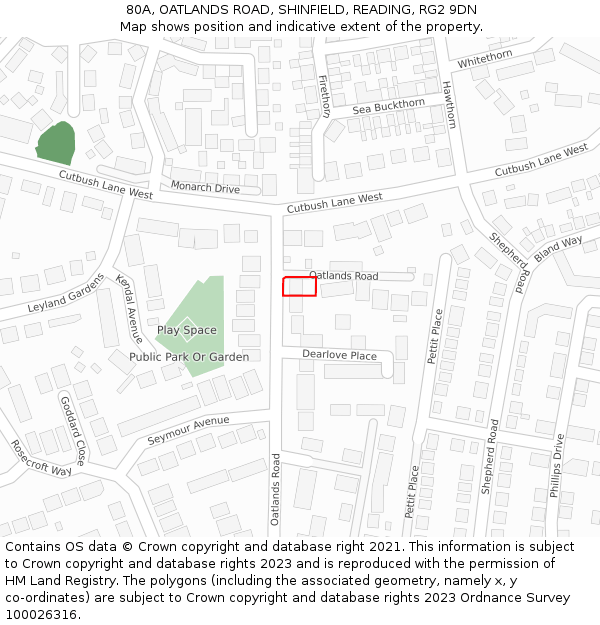 80A, OATLANDS ROAD, SHINFIELD, READING, RG2 9DN: Location map and indicative extent of plot