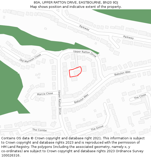 80A, UPPER RATTON DRIVE, EASTBOURNE, BN20 9DJ: Location map and indicative extent of plot