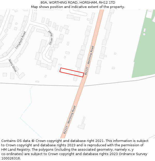 80A, WORTHING ROAD, HORSHAM, RH12 1TD: Location map and indicative extent of plot