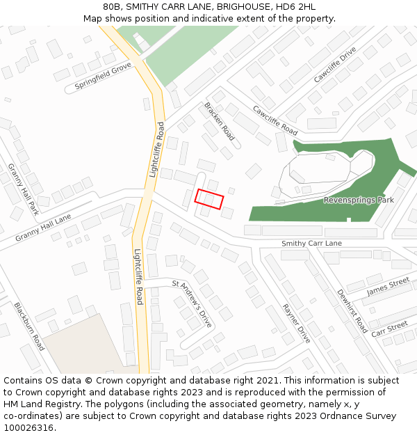 80B, SMITHY CARR LANE, BRIGHOUSE, HD6 2HL: Location map and indicative extent of plot