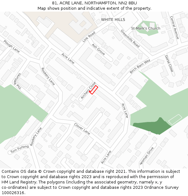 81, ACRE LANE, NORTHAMPTON, NN2 8BU: Location map and indicative extent of plot