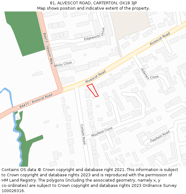 81, ALVESCOT ROAD, CARTERTON, OX18 3JP: Location map and indicative extent of plot