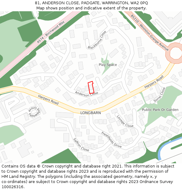 81, ANDERSON CLOSE, PADGATE, WARRINGTON, WA2 0PQ: Location map and indicative extent of plot