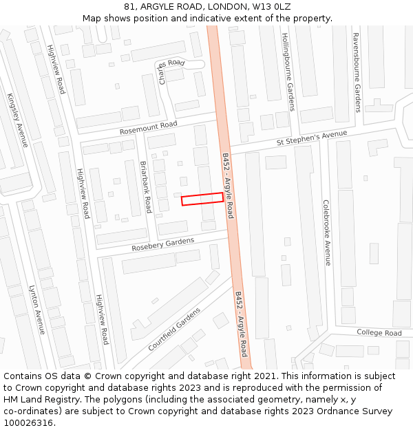 81, ARGYLE ROAD, LONDON, W13 0LZ: Location map and indicative extent of plot