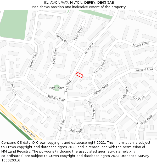 81, AVON WAY, HILTON, DERBY, DE65 5AE: Location map and indicative extent of plot