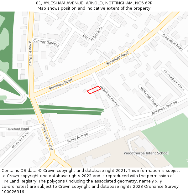 81, AYLESHAM AVENUE, ARNOLD, NOTTINGHAM, NG5 6PP: Location map and indicative extent of plot