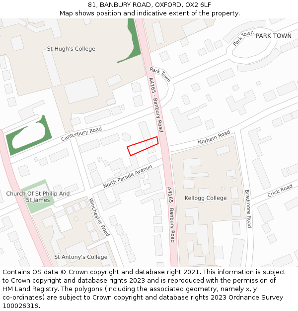 81, BANBURY ROAD, OXFORD, OX2 6LF: Location map and indicative extent of plot