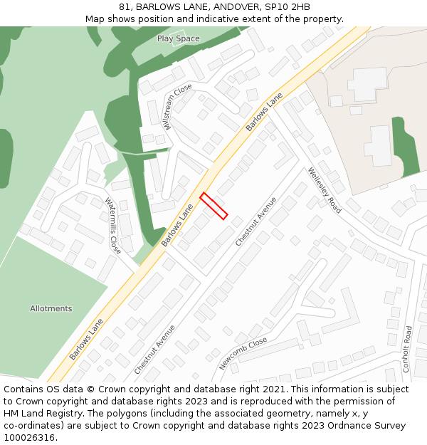 81, BARLOWS LANE, ANDOVER, SP10 2HB: Location map and indicative extent of plot