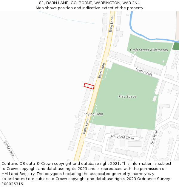 81, BARN LANE, GOLBORNE, WARRINGTON, WA3 3NU: Location map and indicative extent of plot