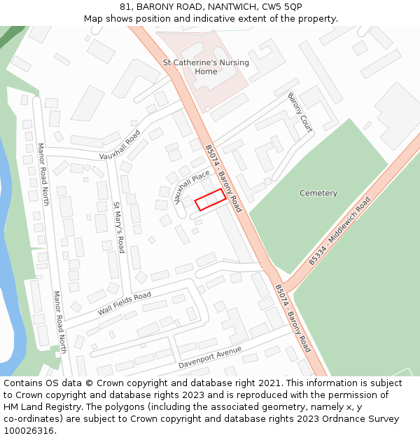 81, BARONY ROAD, NANTWICH, CW5 5QP: Location map and indicative extent of plot