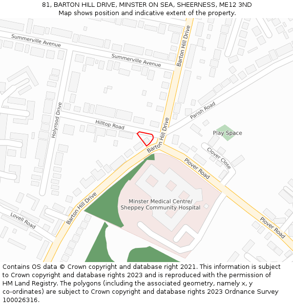 81, BARTON HILL DRIVE, MINSTER ON SEA, SHEERNESS, ME12 3ND: Location map and indicative extent of plot