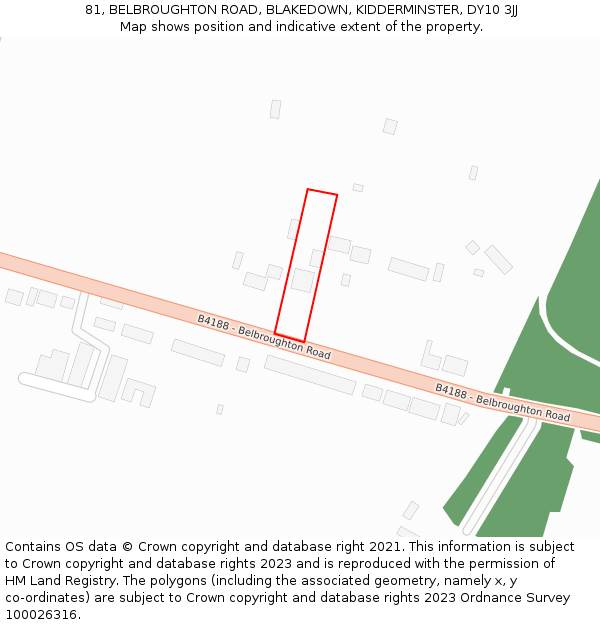 81, BELBROUGHTON ROAD, BLAKEDOWN, KIDDERMINSTER, DY10 3JJ: Location map and indicative extent of plot