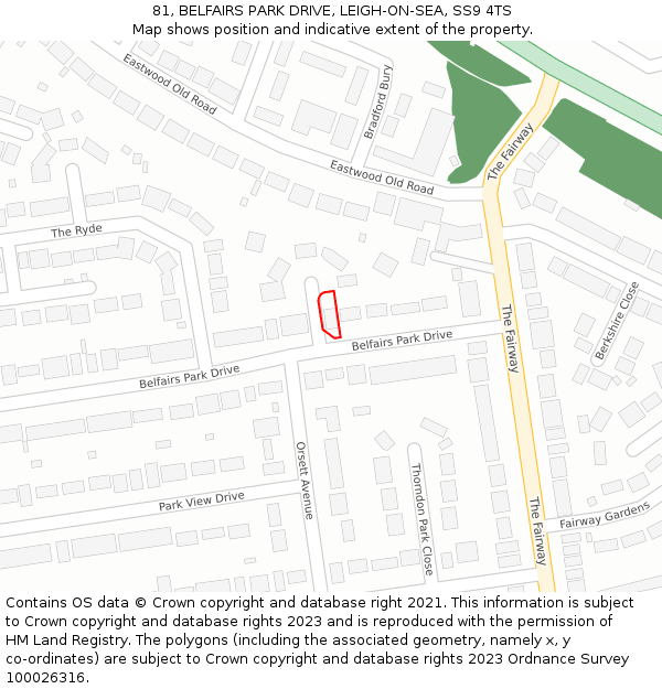 81, BELFAIRS PARK DRIVE, LEIGH-ON-SEA, SS9 4TS: Location map and indicative extent of plot