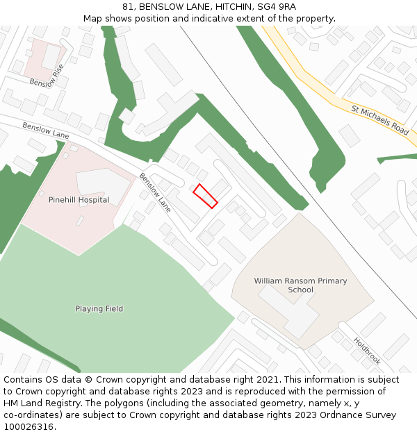 81, BENSLOW LANE, HITCHIN, SG4 9RA: Location map and indicative extent of plot