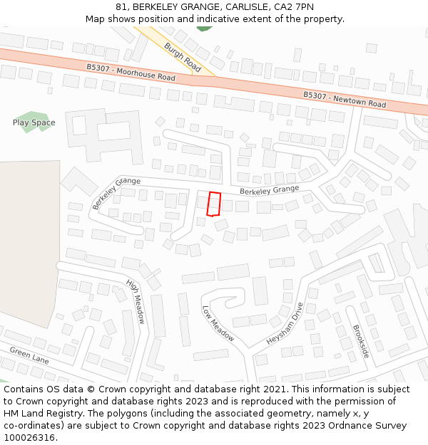 81, BERKELEY GRANGE, CARLISLE, CA2 7PN: Location map and indicative extent of plot
