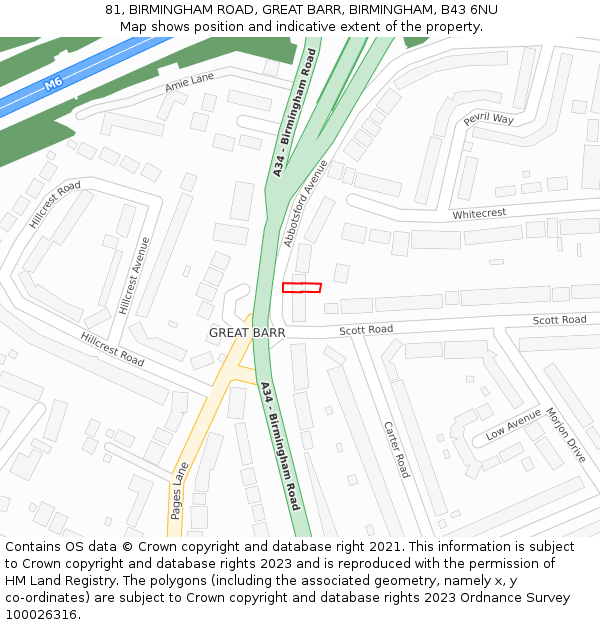 81, BIRMINGHAM ROAD, GREAT BARR, BIRMINGHAM, B43 6NU: Location map and indicative extent of plot