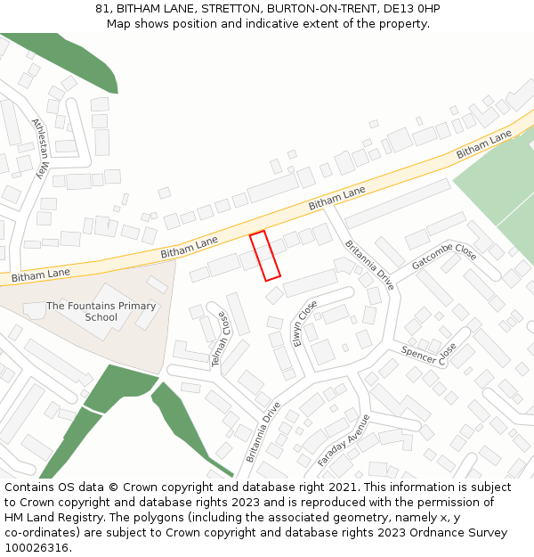 81, BITHAM LANE, STRETTON, BURTON-ON-TRENT, DE13 0HP: Location map and indicative extent of plot