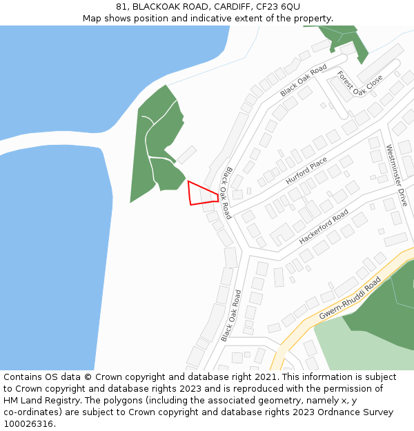 81, BLACKOAK ROAD, CARDIFF, CF23 6QU: Location map and indicative extent of plot