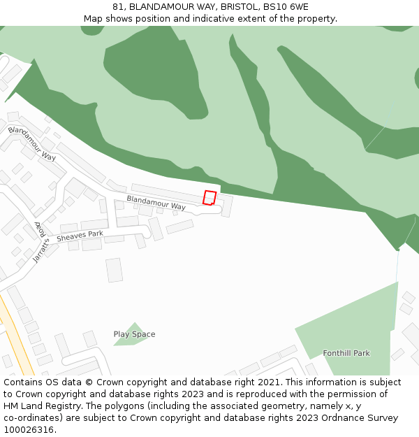 81, BLANDAMOUR WAY, BRISTOL, BS10 6WE: Location map and indicative extent of plot