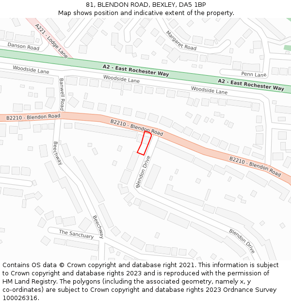 81, BLENDON ROAD, BEXLEY, DA5 1BP: Location map and indicative extent of plot