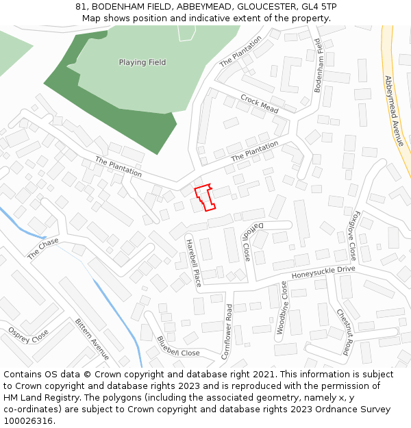81, BODENHAM FIELD, ABBEYMEAD, GLOUCESTER, GL4 5TP: Location map and indicative extent of plot