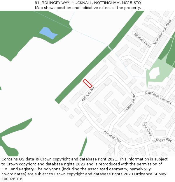 81, BOLINGEY WAY, HUCKNALL, NOTTINGHAM, NG15 6TQ: Location map and indicative extent of plot
