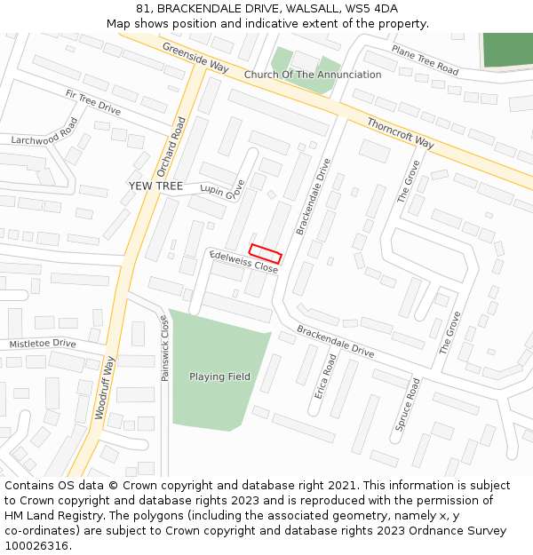 81, BRACKENDALE DRIVE, WALSALL, WS5 4DA: Location map and indicative extent of plot