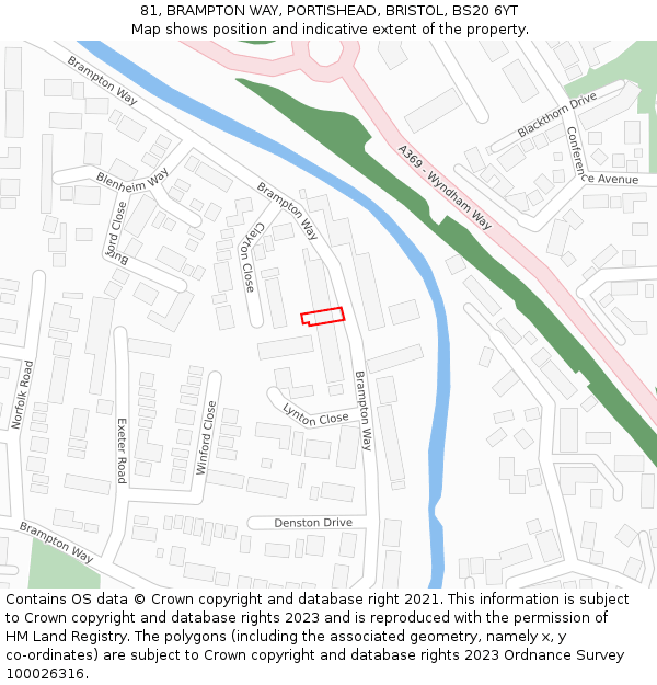 81, BRAMPTON WAY, PORTISHEAD, BRISTOL, BS20 6YT: Location map and indicative extent of plot