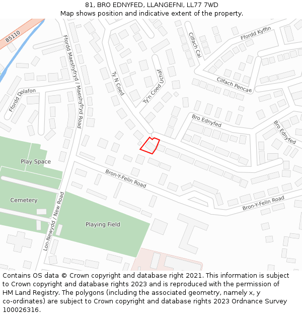 81, BRO EDNYFED, LLANGEFNI, LL77 7WD: Location map and indicative extent of plot