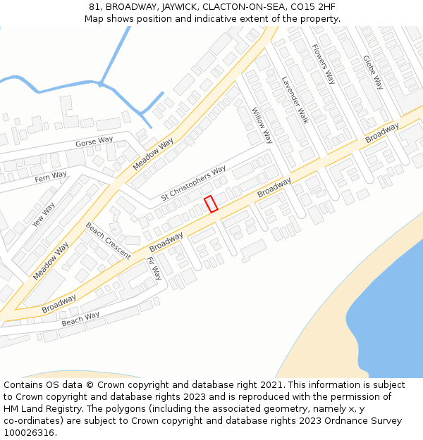 81, BROADWAY, JAYWICK, CLACTON-ON-SEA, CO15 2HF: Location map and indicative extent of plot