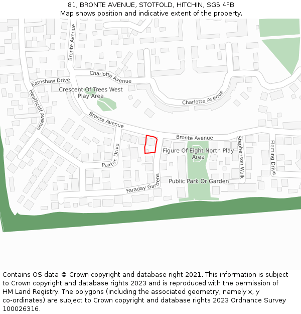 81, BRONTE AVENUE, STOTFOLD, HITCHIN, SG5 4FB: Location map and indicative extent of plot