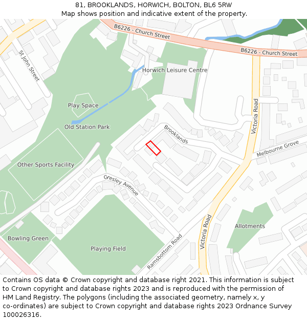 81, BROOKLANDS, HORWICH, BOLTON, BL6 5RW: Location map and indicative extent of plot