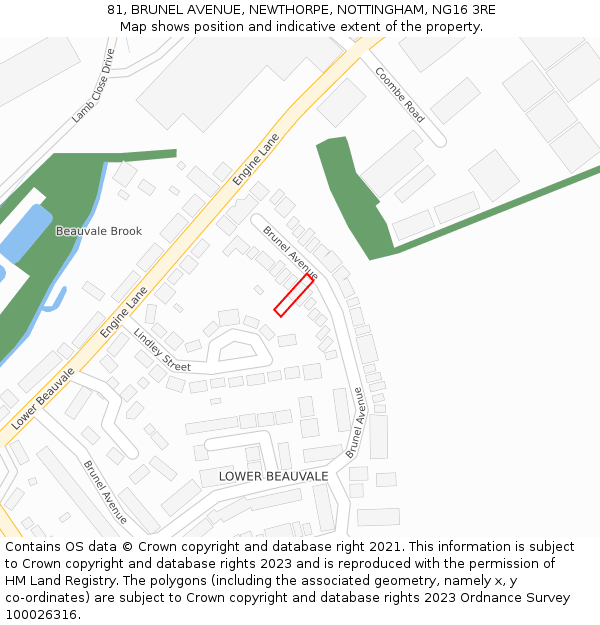 81, BRUNEL AVENUE, NEWTHORPE, NOTTINGHAM, NG16 3RE: Location map and indicative extent of plot