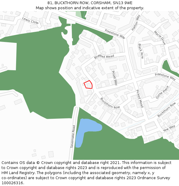 81, BUCKTHORN ROW, CORSHAM, SN13 9WE: Location map and indicative extent of plot