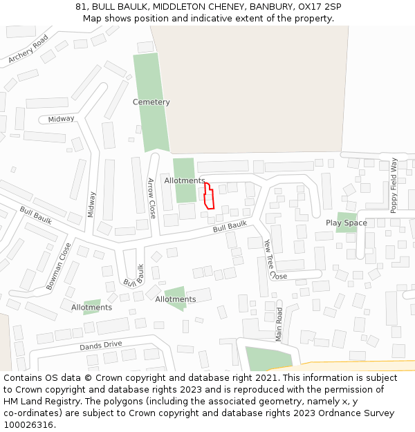 81, BULL BAULK, MIDDLETON CHENEY, BANBURY, OX17 2SP: Location map and indicative extent of plot