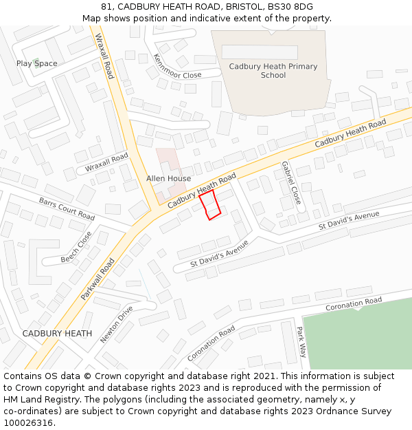 81, CADBURY HEATH ROAD, BRISTOL, BS30 8DG: Location map and indicative extent of plot