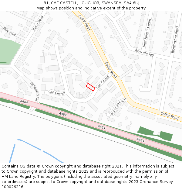 81, CAE CASTELL, LOUGHOR, SWANSEA, SA4 6UJ: Location map and indicative extent of plot