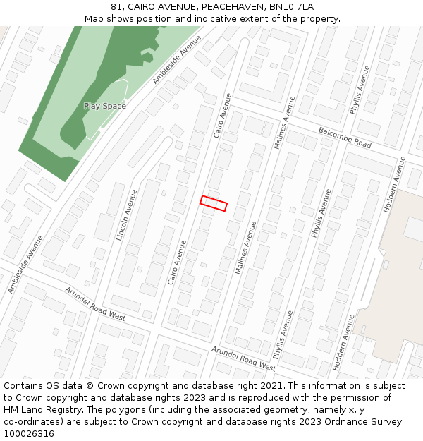 81, CAIRO AVENUE, PEACEHAVEN, BN10 7LA: Location map and indicative extent of plot