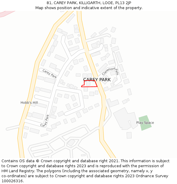 81, CAREY PARK, KILLIGARTH, LOOE, PL13 2JP: Location map and indicative extent of plot