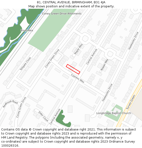 81, CENTRAL AVENUE, BIRMINGHAM, B31 4JA: Location map and indicative extent of plot