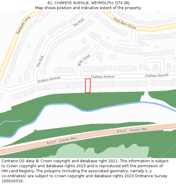 81, CHAFEYS AVENUE, WEYMOUTH, DT4 0EJ: Location map and indicative extent of plot