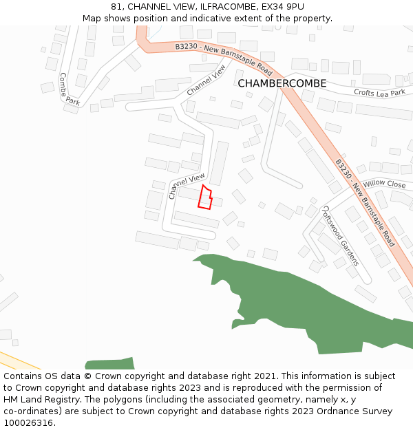 81, CHANNEL VIEW, ILFRACOMBE, EX34 9PU: Location map and indicative extent of plot