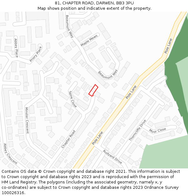 81, CHAPTER ROAD, DARWEN, BB3 3PU: Location map and indicative extent of plot