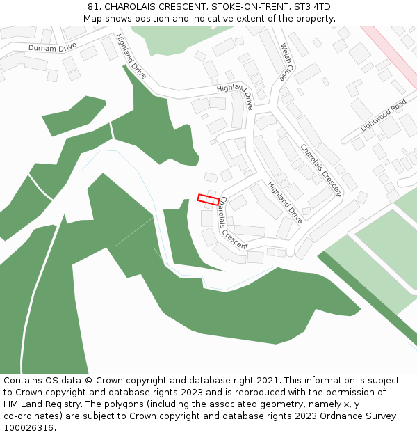 81, CHAROLAIS CRESCENT, STOKE-ON-TRENT, ST3 4TD: Location map and indicative extent of plot